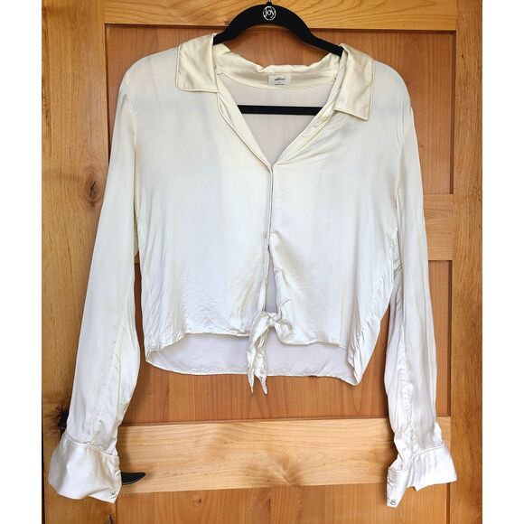 Wilfred Tops - Wilfred 100% Cupro XS Ivory White Long Sleeve Tie Front Blouse Quiet Luxury